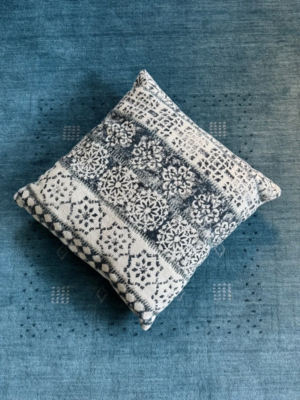 Blue and White Patterned Decorative Pillow